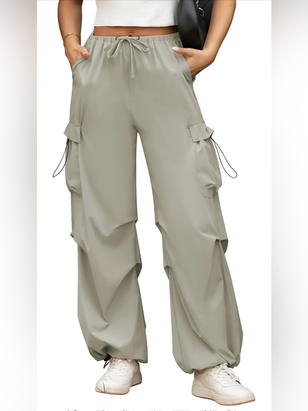 Zaful Wide-Leg Cargo Pants in Sage